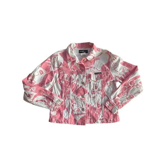 Vintage Y2K, pink and white velour, button-down, abstract, face, funky jacket - Picture 1 of 6